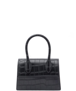 Fashion Smooth Croc Handle Bag 7156 BLACK